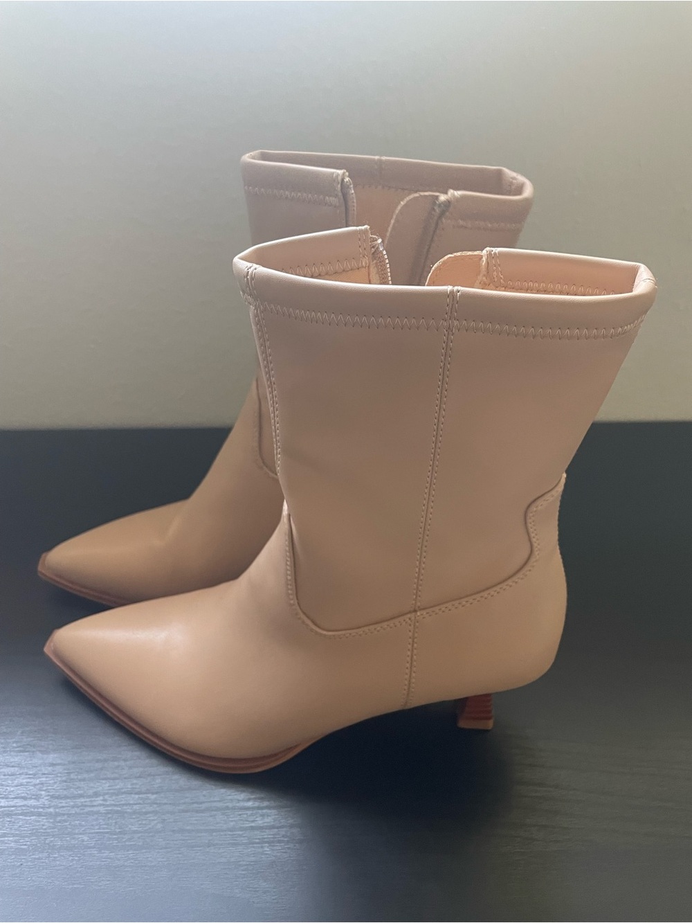 Women's Nude Pointed-Toe Mid-Calf Boots
